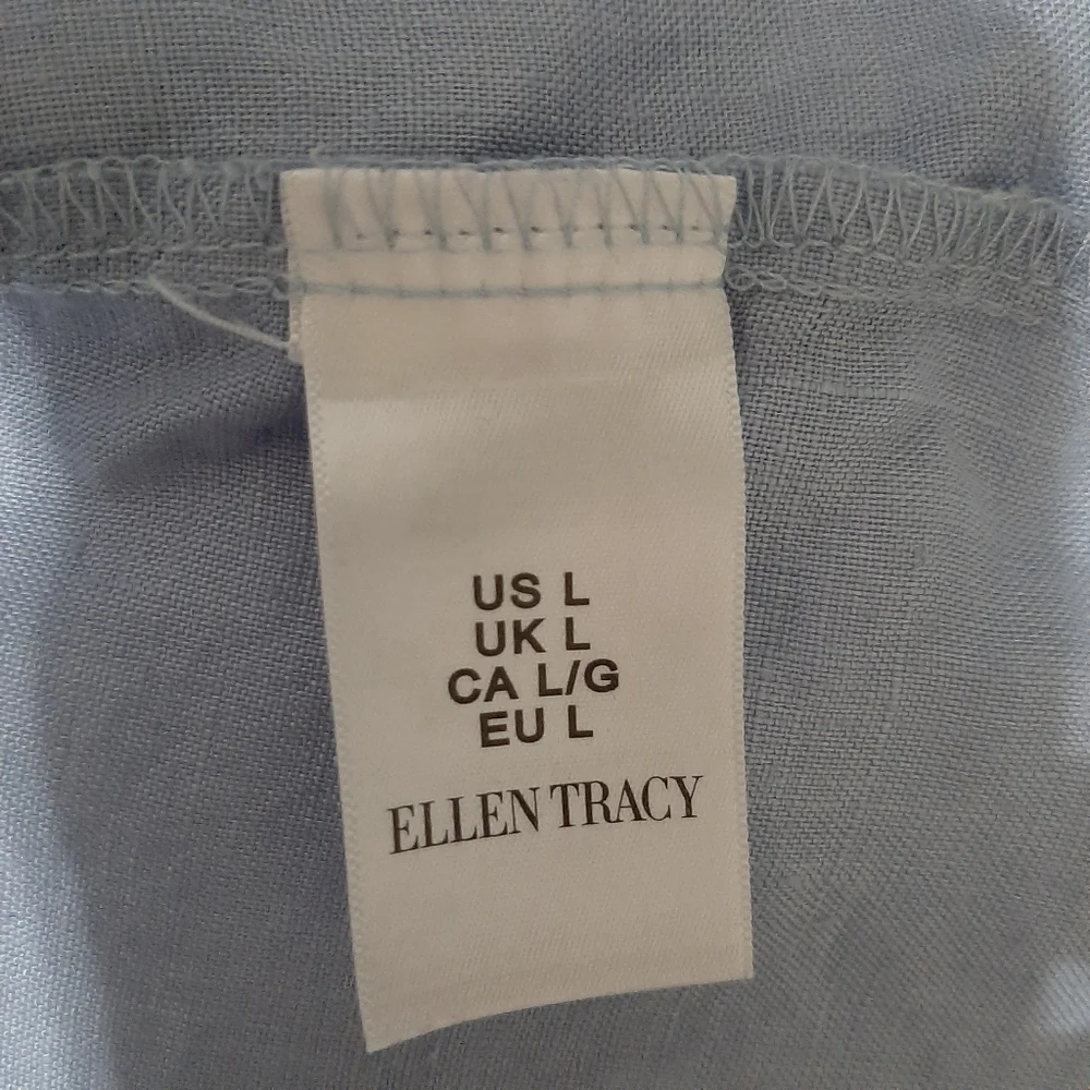 Ellen Tracy Lagenlook 100% Linen Blue Top Size Large